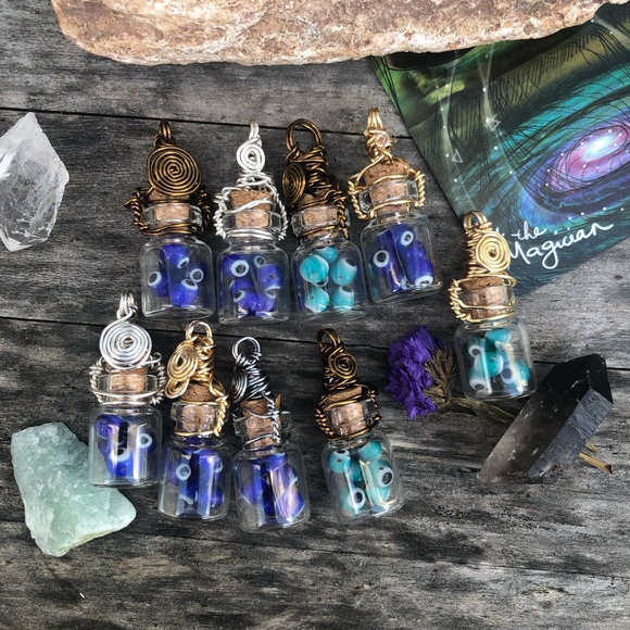 Evil Eye Protection Bottle Necklace Wire Wrapped - in Vintage Bronze Wire - Picture 7 of 12
